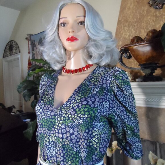 See by Chloé Green & Blue Floral Print Belted Sheath Dress – IT 38 / US 6 - Picture 7 of 16